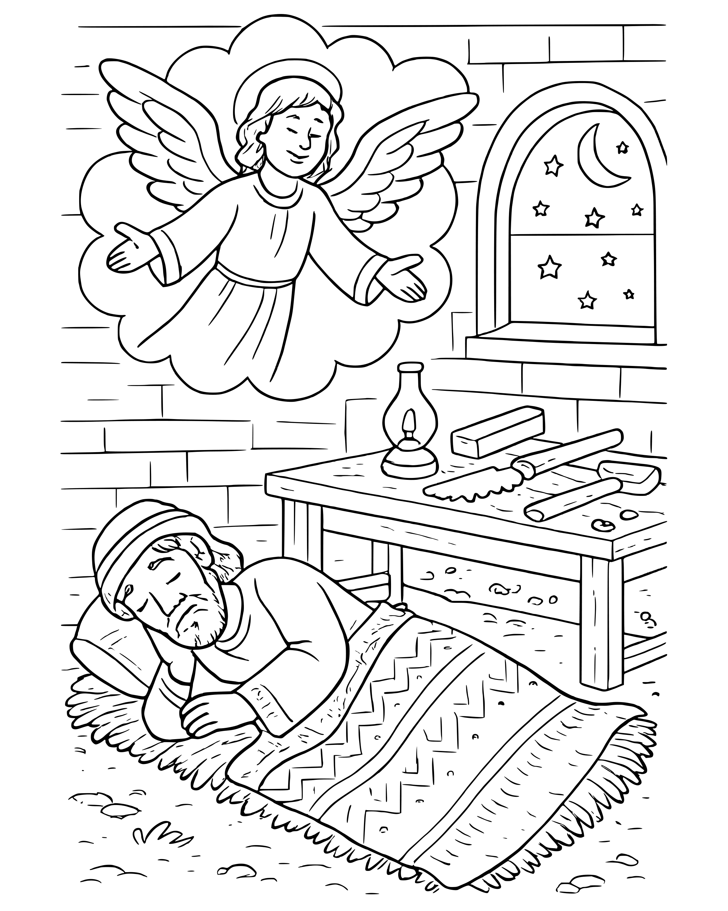 Detailed An Angel Speaks to Joseph in a Dream coloring page