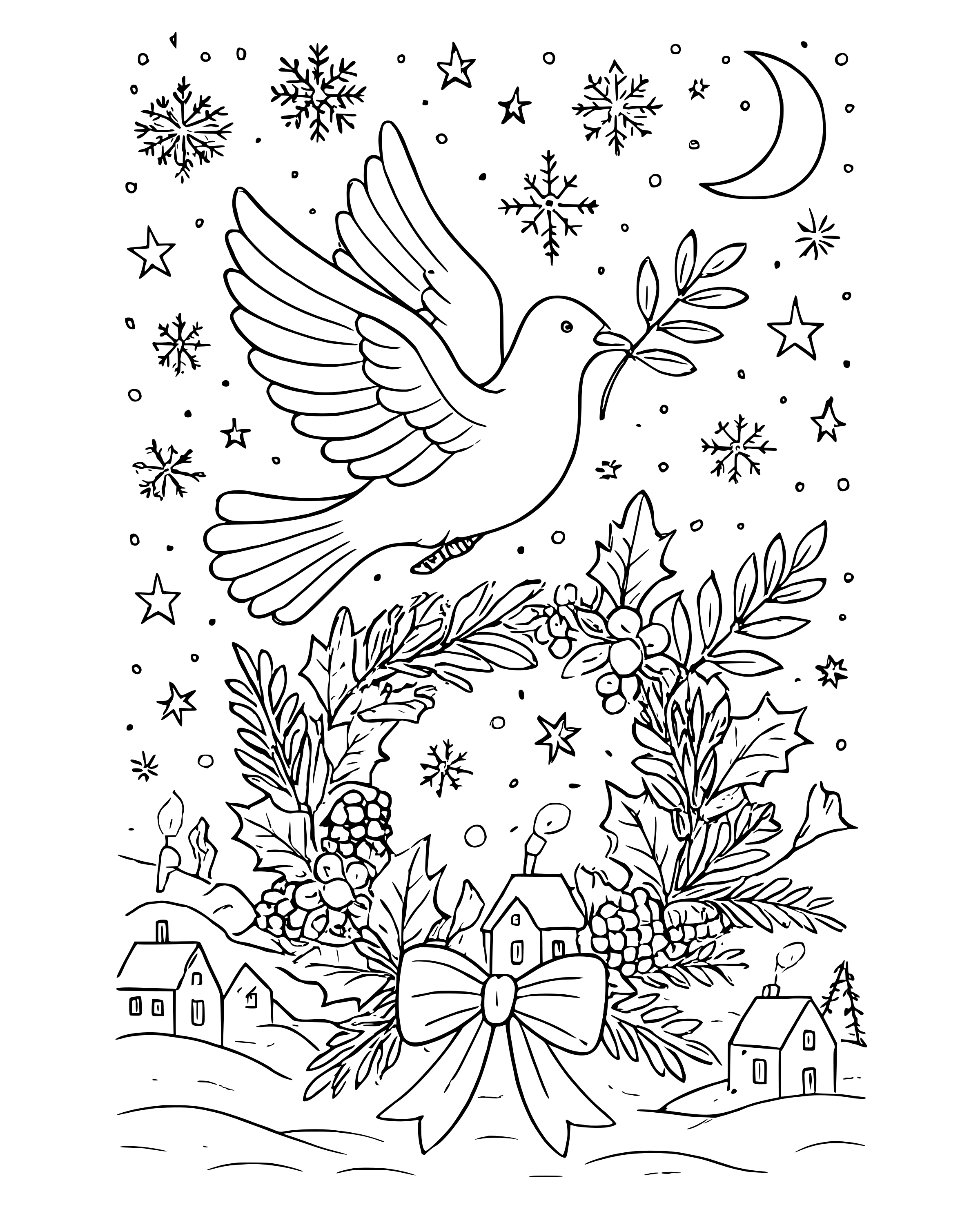 Detailed Christmas Dove of Peace coloring page