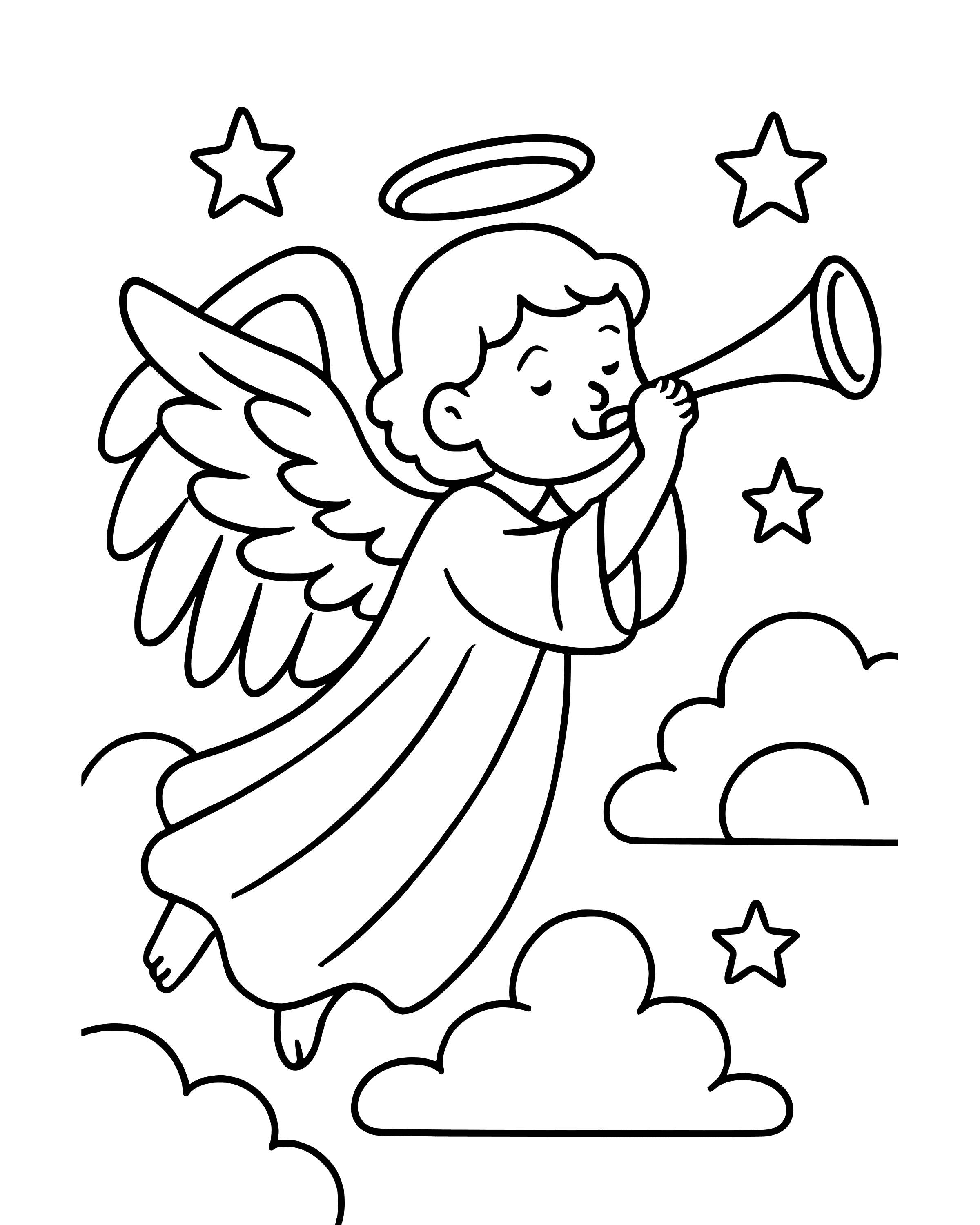 Simple Christmas Angel with a Trumpet coloring page